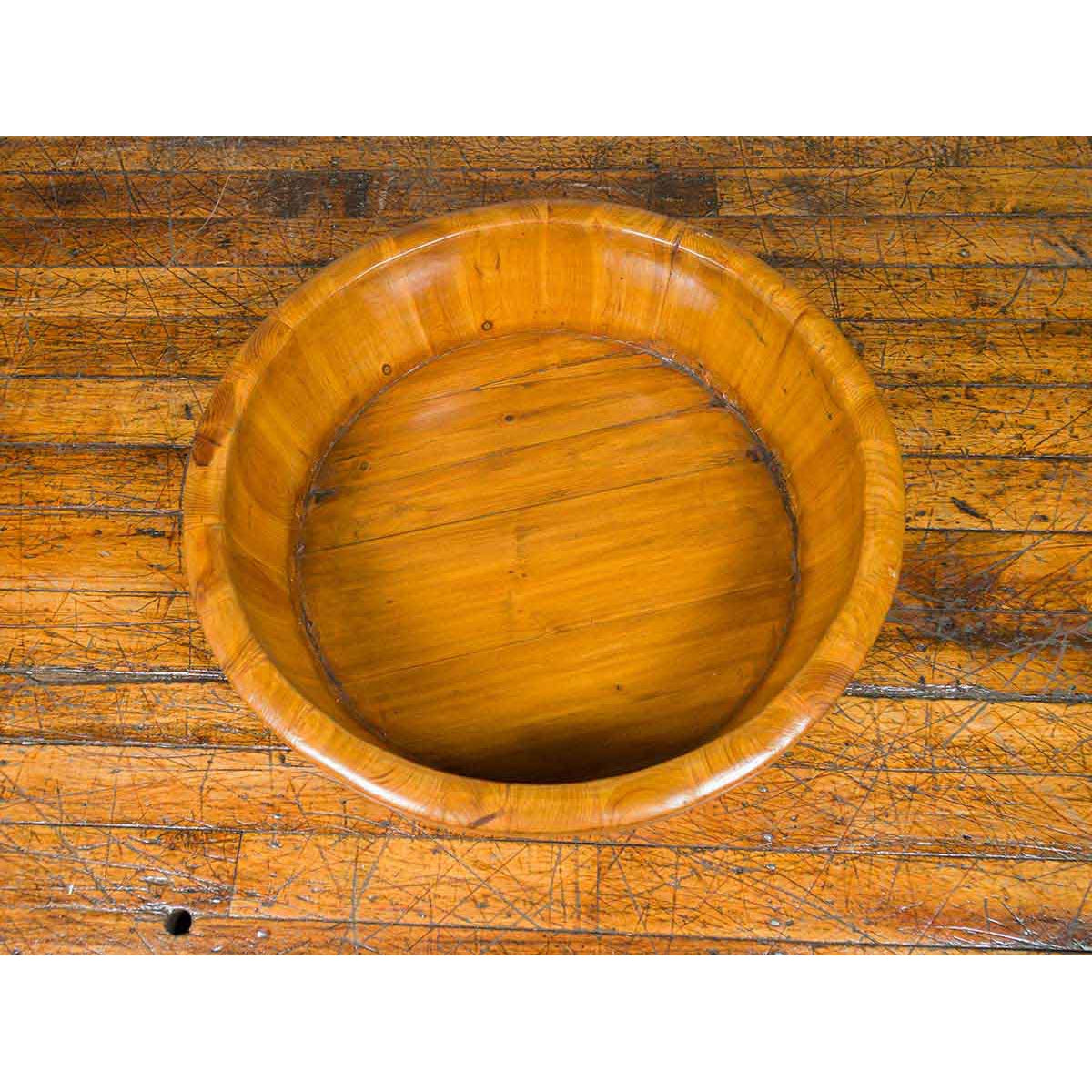 Chinese Qing Dynasty Period 19th Century Elm Round Rice Tray with Brass Braces-10. Asian &amp; Chinese Furniture, Art, Antiques, Vintage Home Décor for sale at FEA Home