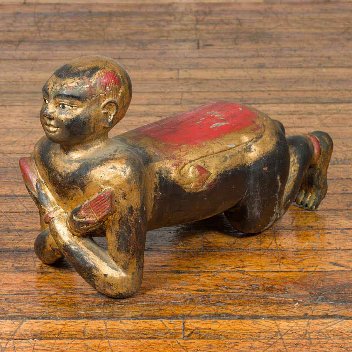 Vintage Thai Ceremonial Gilt Carved Temple Guardian with Black and Red Patina-2. Asian & Chinese Furniture, Art, Antiques, Vintage Home Décor for sale at FEA Home