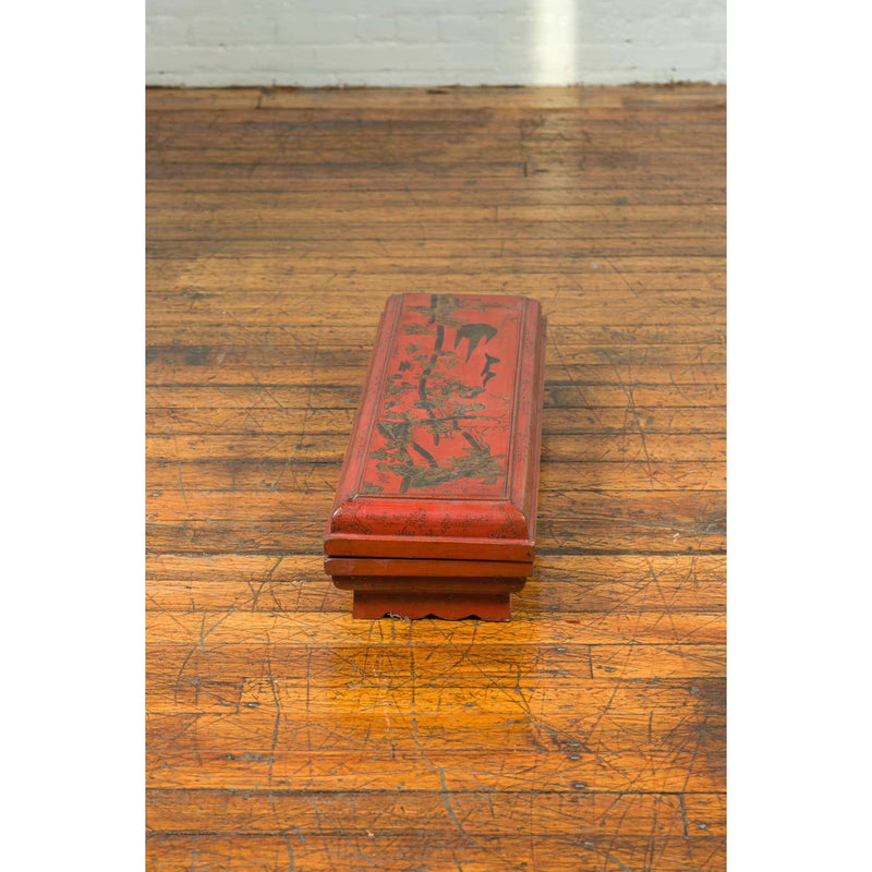 Chinese Qing Dynasty Red Lacquered Scroll Box with Distressed Gold Chinoiserie-YN6753-6. Asian & Chinese Furniture, Art, Antiques, Vintage Home Décor for sale at FEA Home