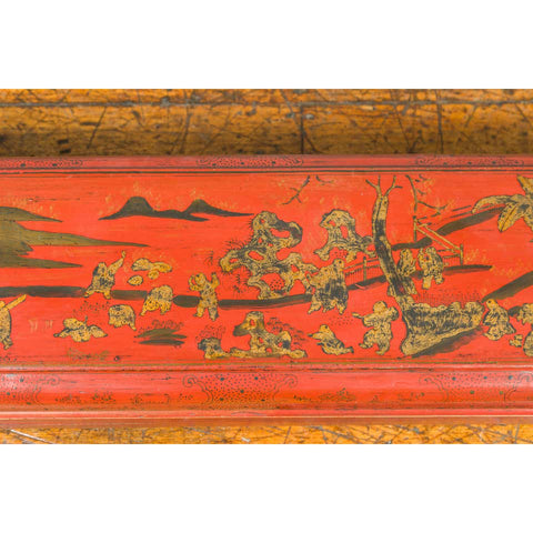 Chinese Qing Dynasty Red Lacquered Scroll Box with Distressed Gold Chinoiserie-YN6753-11. Asian & Chinese Furniture, Art, Antiques, Vintage Home Décor for sale at FEA Home