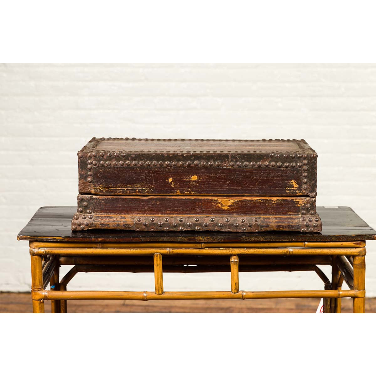 Antique Chinese Wooden Document Box with Distressed Patina and Brass Stud Design-3. Asian &amp; Chinese Furniture, Art, Antiques, Vintage Home Décor for sale at FEA Home