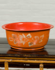 Vintage Burmese Orange and Red Lacquered Papier Mâché Bowl with Floral Design-2. Asian & Chinese Furniture, Art, Antiques, Vintage Home Décor for sale at FEA Home