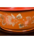 Vintage Burmese Orange and Red Lacquered Papier Mâché Bowl with Floral Design-3. Asian & Chinese Furniture, Art, Antiques, Vintage Home Décor for sale at FEA Home