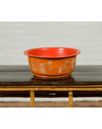 Vintage Burmese Orange and Red Lacquered Papier Mâché Bowl with Floral Design-4. Asian & Chinese Furniture, Art, Antiques, Vintage Home Décor for sale at FEA Home