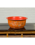 Vintage Burmese Orange and Red Lacquered Papier Mâché Bowl with Floral Design-6. Asian & Chinese Furniture, Art, Antiques, Vintage Home Décor for sale at FEA Home