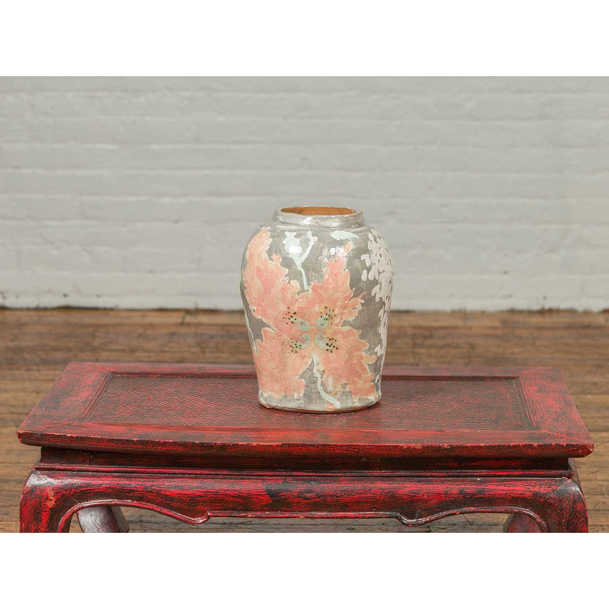 Contemporary American Collection Ceramic Vase with Large Orange Flowers-7. Asian &amp; Chinese Furniture, Art, Antiques, Vintage Home Décor for sale at FEA Home