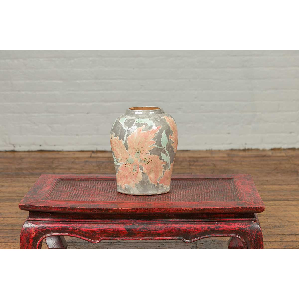 Contemporary American Collection Ceramic Vase with Large Orange Flowers-8. Asian &amp; Chinese Furniture, Art, Antiques, Vintage Home Décor for sale at FEA Home