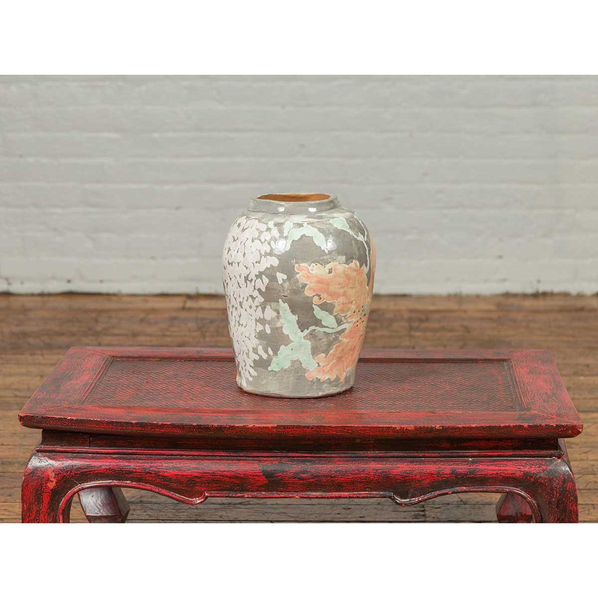 Contemporary American Collection Ceramic Vase with Large Orange Flowers-3. Asian &amp; Chinese Furniture, Art, Antiques, Vintage Home Décor for sale at FEA Home