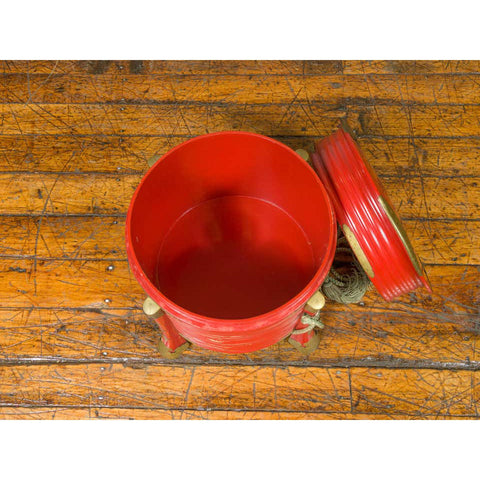Japanese Taishō Red Lacquered Hokai Box with Brass Accents and Original Rope-YN6771-4. Asian & Chinese Furniture, Art, Antiques, Vintage Home Décor for sale at FEA Home
