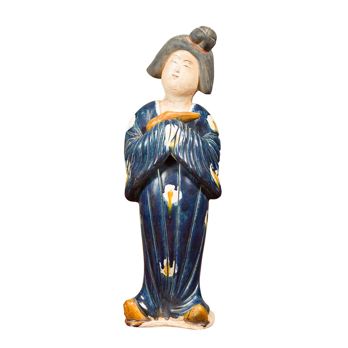 Small Chinese Statue of a Court Lady Wearing Blue Kimono and Holding a Baby-1. Asian & Chinese Furniture, Art, Antiques, Vintage Home Décor for sale at FEA Home