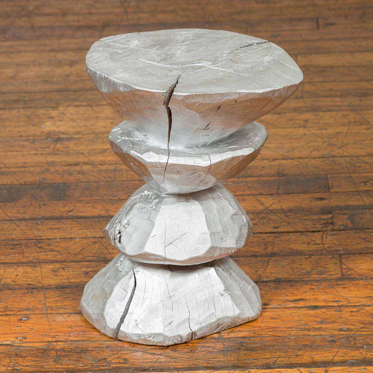 Contemporary Indonesian Silver-Colored Pedestal with Hourglass-Inspired Shape-2. Asian & Chinese Furniture, Art, Antiques, Vintage Home Décor for sale at FEA Home