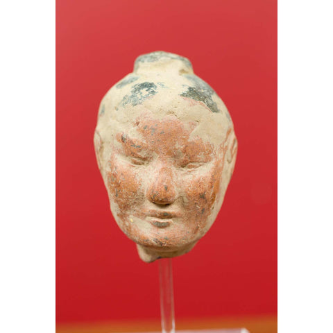 Set of Five Chinese Han Dynasty Terracotta Heads with Original Paint on Lucite-YN6793-4. Asian & Chinese Furniture, Art, Antiques, Vintage Home Décor for sale at FEA Home