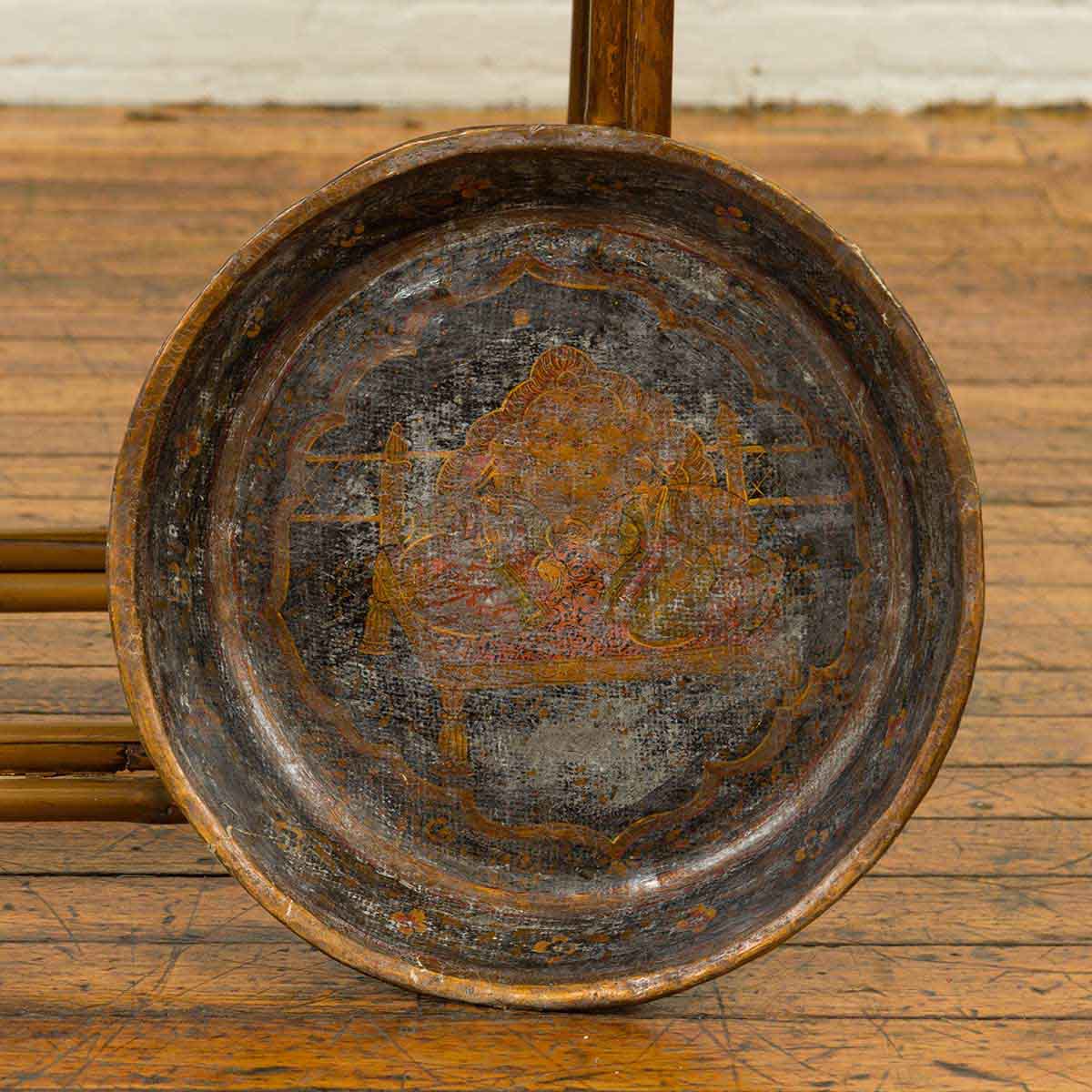 Antique Indian Market Tray with Mughal Inspired Hand Painted Décor-2. Asian & Chinese Furniture, Art, Antiques, Vintage Home Décor for sale at FEA Home