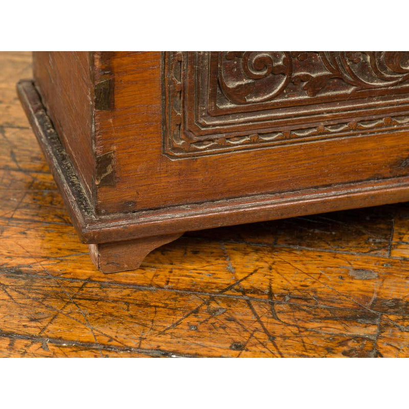 Indonesian Vintage Wooden Blanket Chest with Carved Foliage and Floral Motifs-YN6798-9. Asian & Chinese Furniture, Art, Antiques, Vintage Home Décor for sale at FEA Home