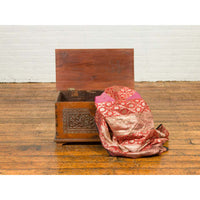 Indonesian Vintage Wooden Blanket Chest with Carved Foliage and Floral Motifs