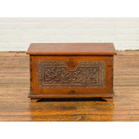 Indonesian Vintage Wooden Blanket Chest with Carved Foliage and Floral Motifs