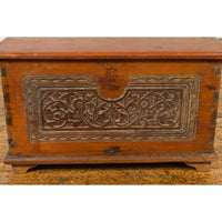 Indonesian Vintage Wooden Blanket Chest with Carved Foliage and Floral Motifs