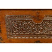 Indonesian Vintage Wooden Blanket Chest with Carved Foliage and Floral Motifs