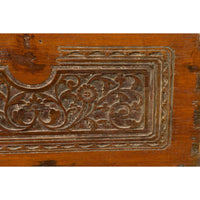 Indonesian Vintage Wooden Blanket Chest with Carved Foliage and Floral Motifs