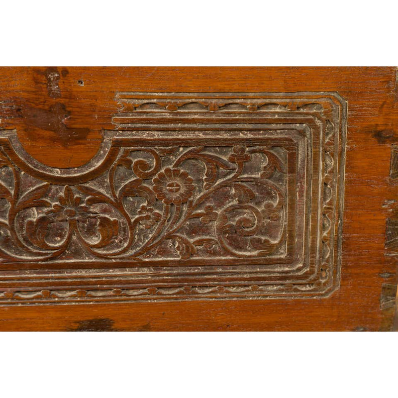 Indonesian Vintage Wooden Blanket Chest with Carved Foliage and Floral Motifs-YN6798-7. Asian & Chinese Furniture, Art, Antiques, Vintage Home Décor for sale at FEA Home