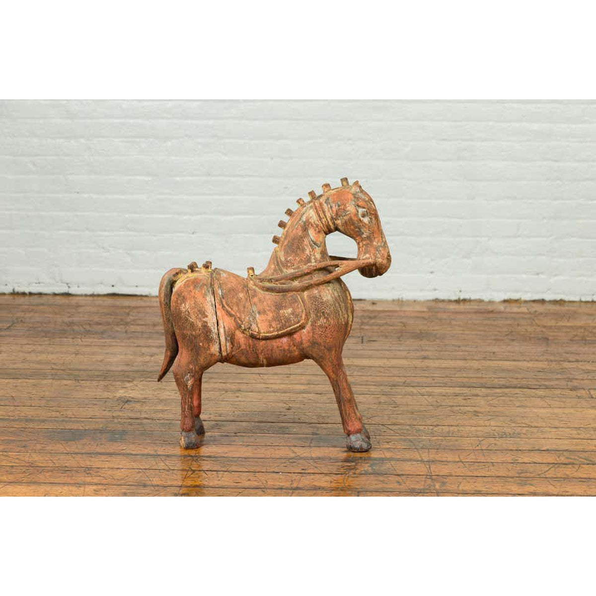 Small Vintage Indian Exterior Rust Colored and Carved Wooden Horse from Madras-9. Asian &amp; Chinese Furniture, Art, Antiques, Vintage Home Décor for sale at FEA Home