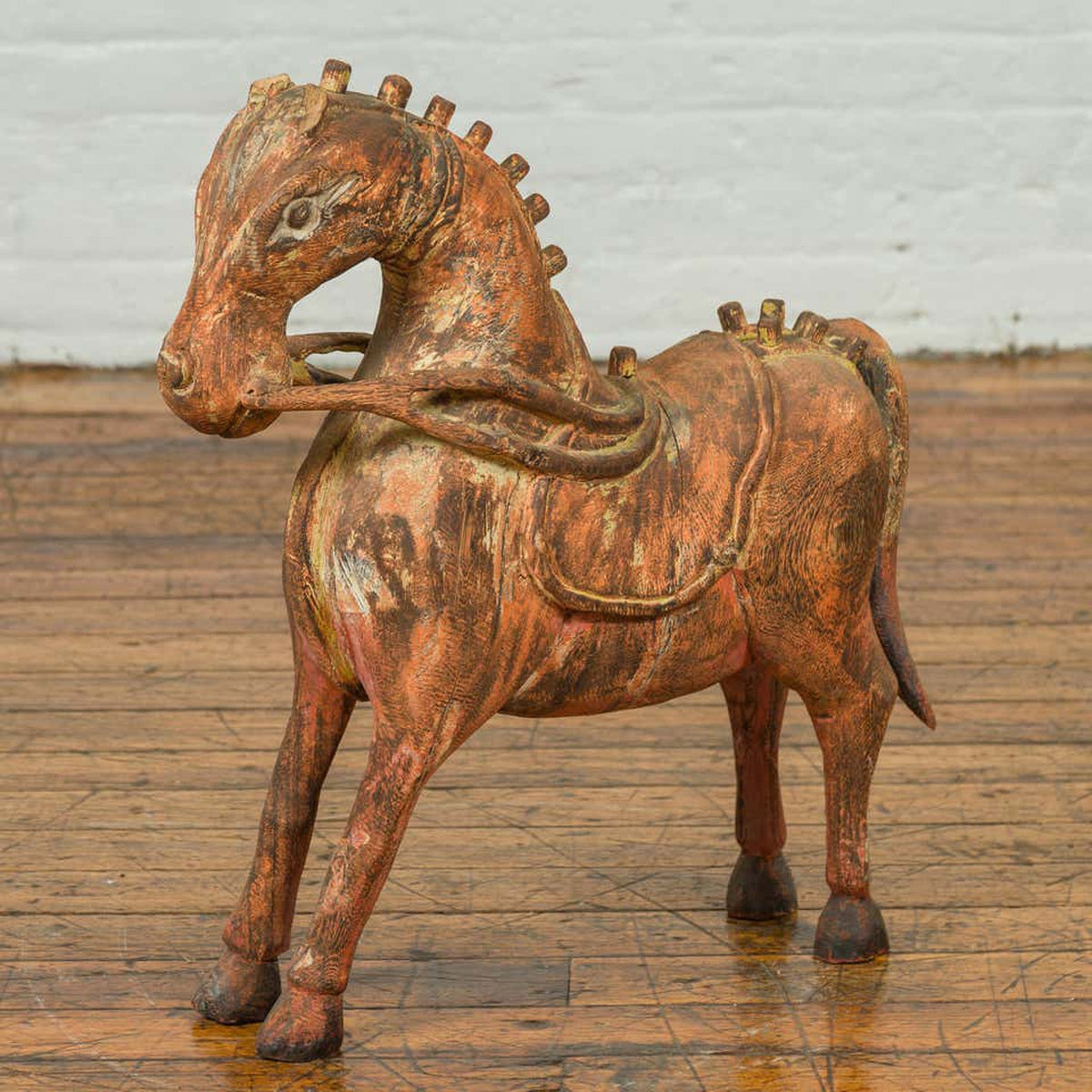 Small Vintage Indian Exterior Rust Colored and Carved Wooden Horse from Madras-2. Asian & Chinese Furniture, Art, Antiques, Vintage Home Décor for sale at FEA Home
