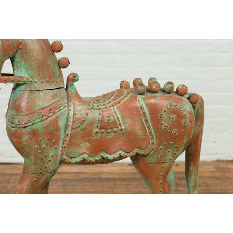 Vintage Indian Antique Wooden Horse On Wheels-YN6801-12. Asian & Chinese Furniture, Art, Antiques, Vintage Home Décor for sale at FEA Home