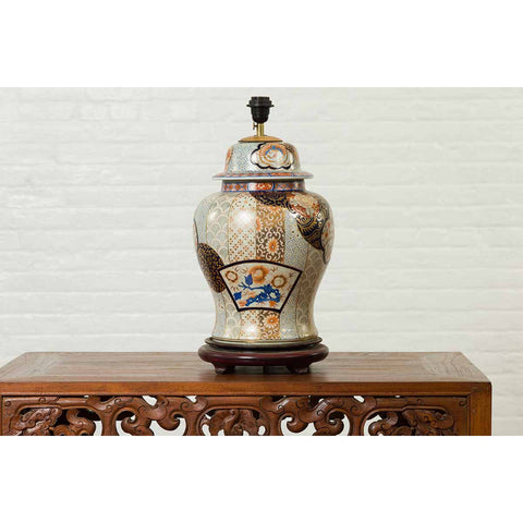 Vintage Japanese Arita Porcelain Gold, Dark Blue and Orange Table Lamp-YN6806-11. Asian & Chinese Furniture, Art, Antiques, Vintage Home Décor for sale at FEA Home