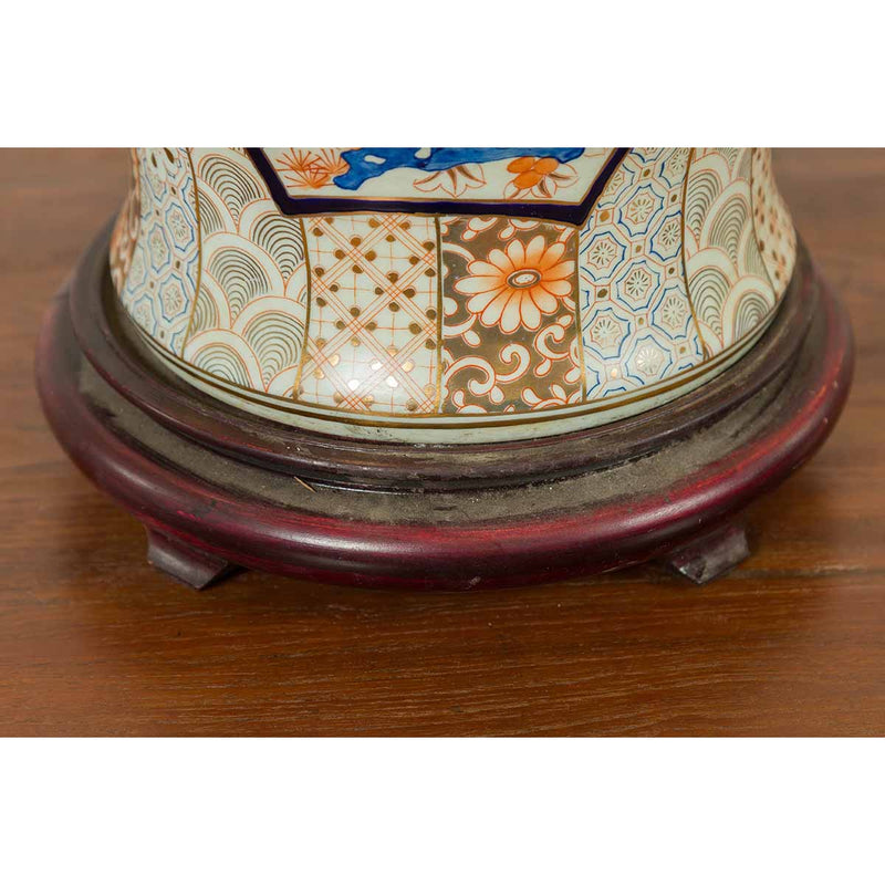 Vintage Japanese Arita Porcelain Gold, Dark Blue and Orange Table Lamp-YN6806-12. Asian & Chinese Furniture, Art, Antiques, Vintage Home Décor for sale at FEA Home