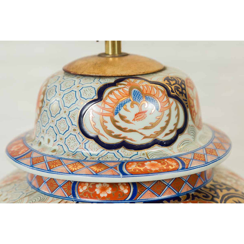 Vintage Japanese Arita Porcelain Gold, Dark Blue and Orange Table Lamp-YN6806-13. Asian & Chinese Furniture, Art, Antiques, Vintage Home Décor for sale at FEA Home