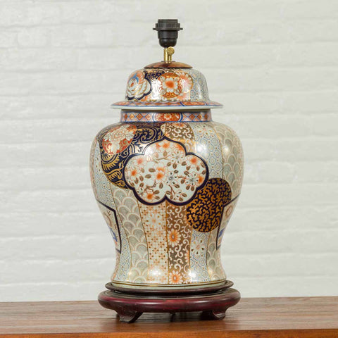 Vintage Japanese Arita Porcelain Gold, Dark Blue and Orange Table Lamp-YN6806-2. Asian & Chinese Furniture, Art, Antiques, Vintage Home Décor for sale at FEA Home