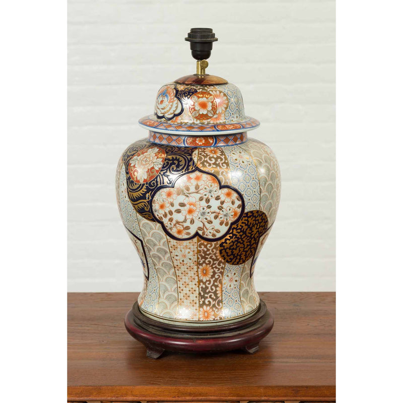 Vintage Japanese Arita Porcelain Gold, Dark Blue and Orange Table Lamp-YN6806-5. Asian & Chinese Furniture, Art, Antiques, Vintage Home Décor for sale at FEA Home