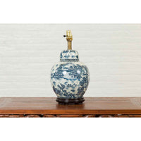 Vintage Chinese Blue and white Porcelain Lamp with Architectures and Landscapes