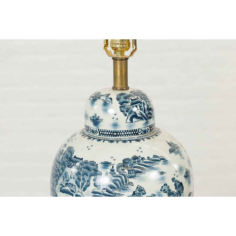 Vintage Chinese Blue and white Porcelain Lamp with Architectures and Landscapes-YN6808-6. Asian & Chinese Furniture, Art, Antiques, Vintage Home Décor for sale at FEA Home