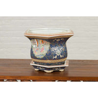 Chinese Hexagonal Planter with Hand Painted Courtyard Scenes Depicting Maidens