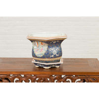 Chinese Hexagonal Planter with Hand Painted Courtyard Scenes Depicting Maidens