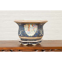 Chinese Hexagonal Planter with Hand Painted Courtyard Scenes Depicting Maidens