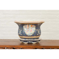 Chinese Hexagonal Planter with Hand Painted Courtyard Scenes Depicting Maidens