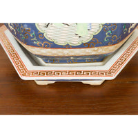 Chinese Hexagonal Planter with Hand Painted Courtyard Scenes Depicting Maidens