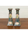 Pair of Chinese Hand Painted Candlesticks with Cobalt Blue Ground and Cartouches-9. Asian & Chinese Furniture, Art, Antiques, Vintage Home Décor for sale at FEA Home