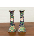 Pair of Chinese Hand Painted Candlesticks with Cobalt Blue Ground and Cartouches-10. Asian & Chinese Furniture, Art, Antiques, Vintage Home Décor for sale at FEA Home