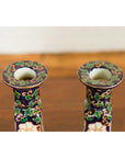 Pair of Chinese Hand Painted Candlesticks with Cobalt Blue Ground and Cartouches-11. Asian & Chinese Furniture, Art, Antiques, Vintage Home Décor for sale at FEA Home