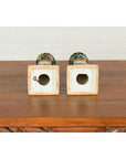 Pair of Chinese Hand Painted Candlesticks with Cobalt Blue Ground and Cartouches-12. Asian & Chinese Furniture, Art, Antiques, Vintage Home Décor for sale at FEA Home
