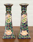 Pair of Chinese Hand Painted Candlesticks with Cobalt Blue Ground and Cartouches-2. Asian & Chinese Furniture, Art, Antiques, Vintage Home Décor for sale at FEA Home