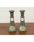 Pair of Chinese Hand Painted Candlesticks with Cobalt Blue Ground and Cartouches-8. Asian & Chinese Furniture, Art, Antiques, Vintage Home Décor for sale at FEA Home