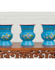 Blue Vases with Painted Floral and Butterfly Decor and Metal from Czechoslovakia-11. Asian & Chinese Furniture, Art, Antiques, Vintage Home Décor for sale at FEA Home