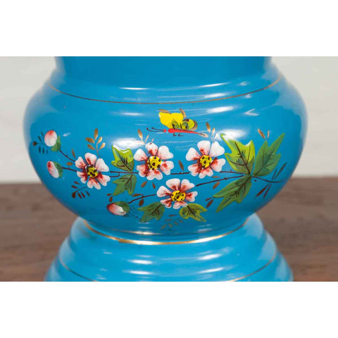 Blue Vases with Painted Floral and Butterfly Decor and Metal from Czechoslovakia-YN6821-12. Asian & Chinese Furniture, Art, Antiques, Vintage Home Décor for sale at FEA Home