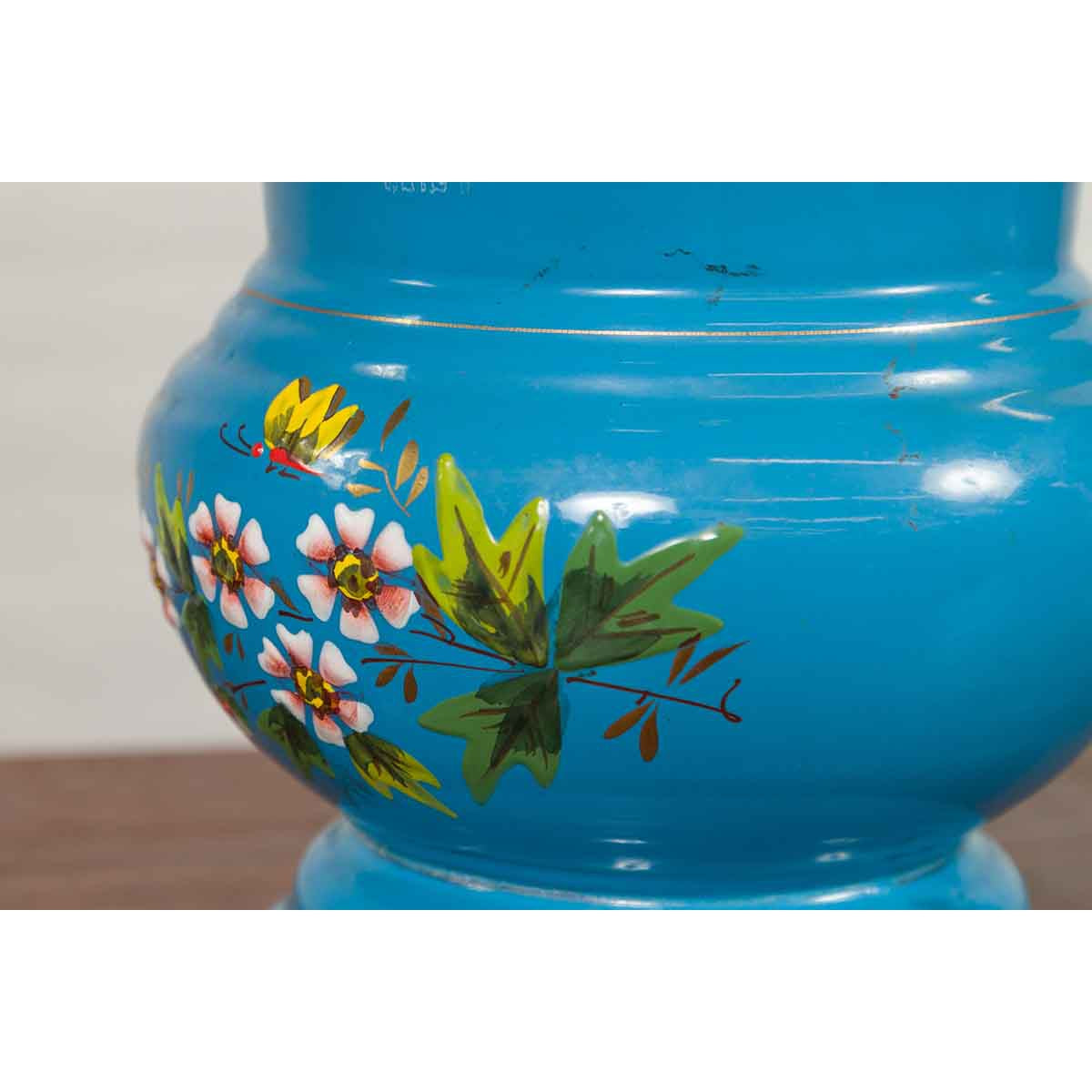 Blue Vases with Painted Floral and Butterfly Decor and Metal from Czechoslovakia-16. Asian &amp; Chinese Furniture, Art, Antiques, Vintage Home Décor for sale at FEA Home
