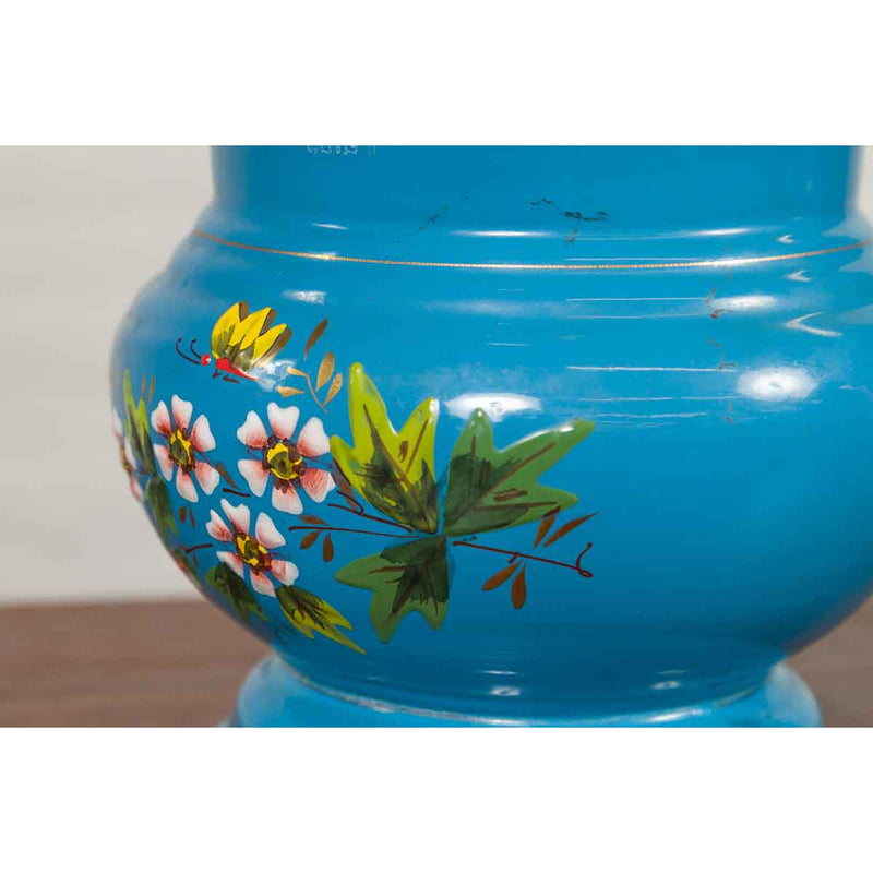 Blue Vases with Painted Floral and Butterfly Decor and Metal from Czechoslovakia-YN6821-16. Asian & Chinese Furniture, Art, Antiques, Vintage Home Décor for sale at FEA Home