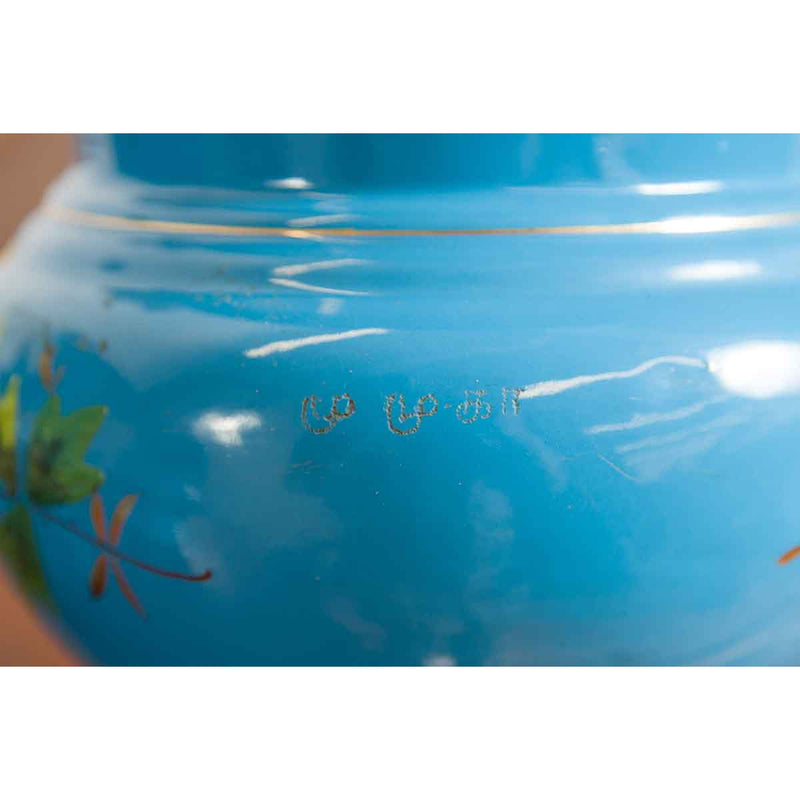 Blue Vases with Painted Floral and Butterfly Decor and Metal from Czechoslovakia-YN6821-17. Asian & Chinese Furniture, Art, Antiques, Vintage Home Décor for sale at FEA Home
